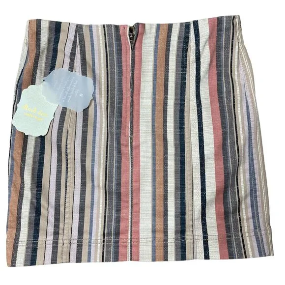 Altard State Denim Mini Skirt Small S Pink Camel Cotton Stripes Rise Mid Stretch - Picture 5 of 12